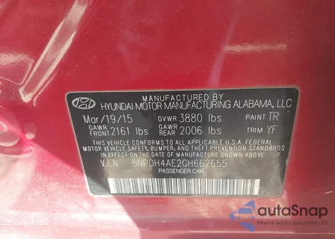 2016 Hyundai Elantra Se from USA, damaged, VIN 5NPDH4AE2GH662655